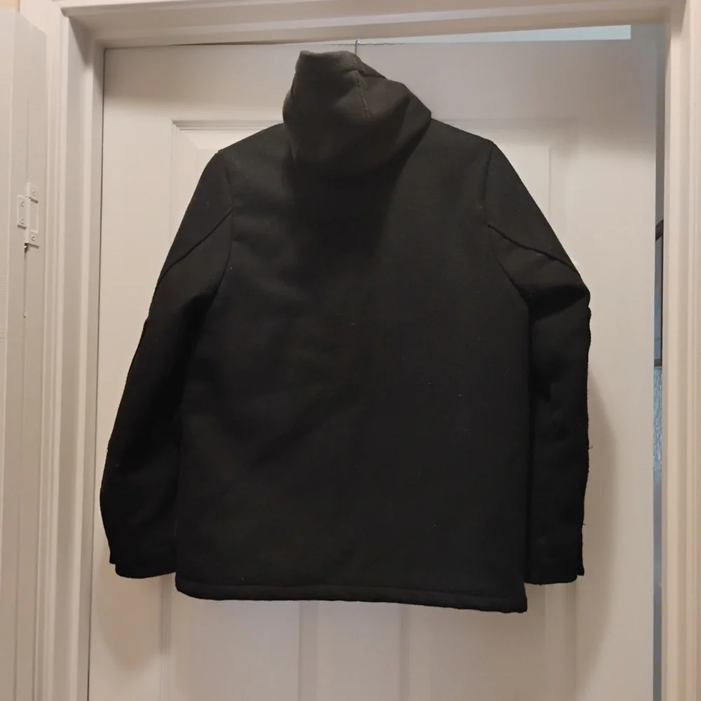 London Fog Black Wool Bland Hooded Jacket Gold Buttons Winter Coat Size L14/16